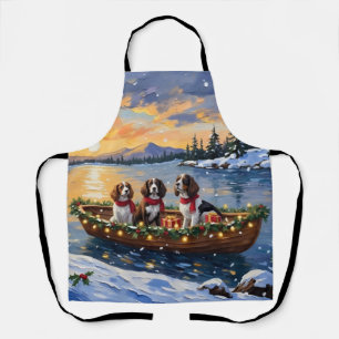 Tablier Noël en bateau avec un Brittany Spaniel