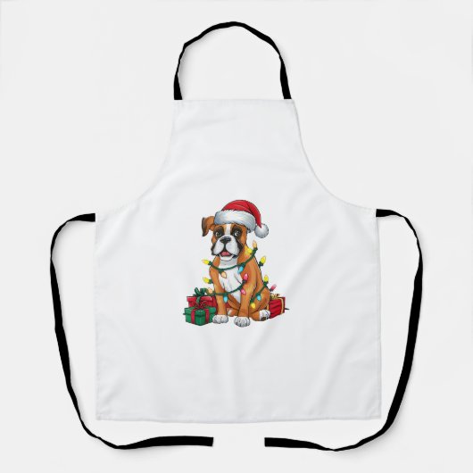 Tablier Noël Feu d'éclairage Santa Hat Boxer Chien Noël (Recto)