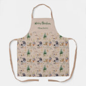 Tablier Noël gnomes nom de la ferme script beige (Recto)