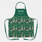 Tablier Noël gnomes nom de la ferme script vert (Recto)