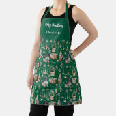 Tablier Noël gnomes nom de la ferme script vert (Insitu)