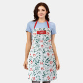 Tablier Noël Hiver Floral Aquarelle Bleu Vert (Porté)