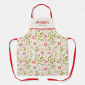 Tablier Noël hiver Floral Aquarelle Rouge (Recto)