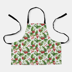 Tablier Noël Holly Feuilles Et Baies Rouges Sans Fil