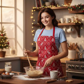 Tablier Noël Knit Moose Tree Red Winter Holidays