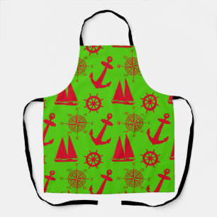 Tablier Noël marin côtier rouge et vert