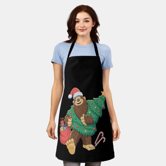 Tablier Noël mignon Bigfoot Sasquatch Jeu de Noël Lumières (Porté)