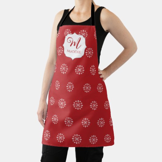 Tablier Noël Monogramme mignon simple flocon de neige (Insitu)