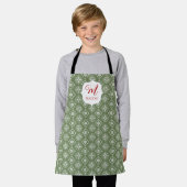 Tablier Noël Monogramme mignon Simple Flocon de neige vert (Porté)