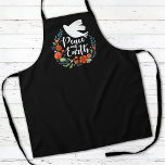 Tablier Noël Paix sur Terre<br><div class="desc">Un joli tablier de Noël avec une colombe dans une couronne fleurie avec les mots Paix sur Terre. Le tablier de Noël est conçu en noir, rouge et blanc. Un élégant tablier pour les fêtes de Noël. Conçu pour vous par Blackberry Boulevard.</div>