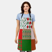 Tablier Noël Patchwork Motif rouge et vert (Porté)