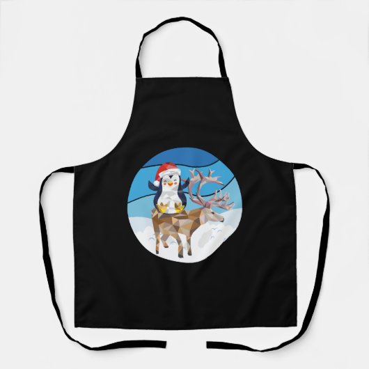 Tablier noël Penguin chevauchant un wapiti (Recto)