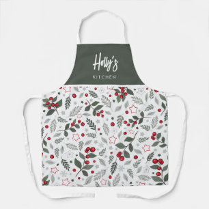 Tablier Noël personnalisé Houx et Baies Festif 