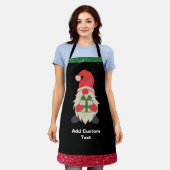 Tablier Noël personnalisé Rouge Vert Gnome Black Chef (Porté)