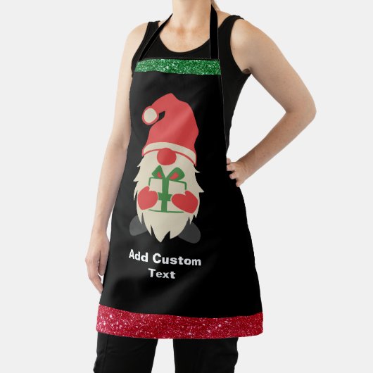 Tablier Noël personnalisé Rouge Vert Gnome Black Chef (Insitu)