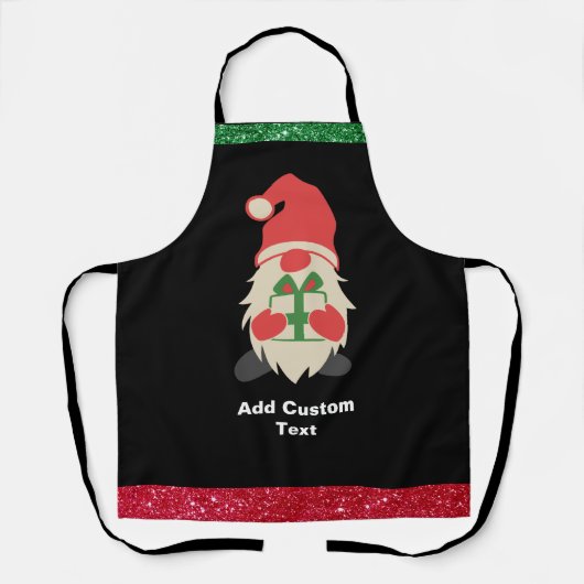Tablier Noël personnalisé Rouge Vert Gnome Black Chef (Recto)