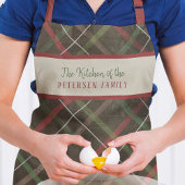 Tablier Noël plaid rouge vert nom de famille personnalisé