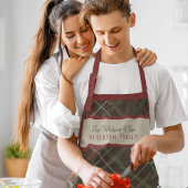 Tablier Noël plaid rouge vert nom de famille personnalisé