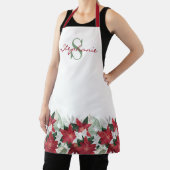 Tablier Noël Poinsettia Floral Nom du monogramme (Insitu)