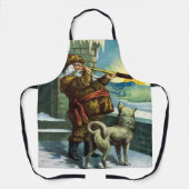 Tablier Noël Rétro Père Noël Télescope Chien Coucher de so (Recto)