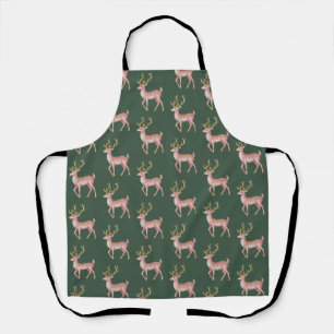 Tablier Noël Rose Floral Renne Bois Vintage