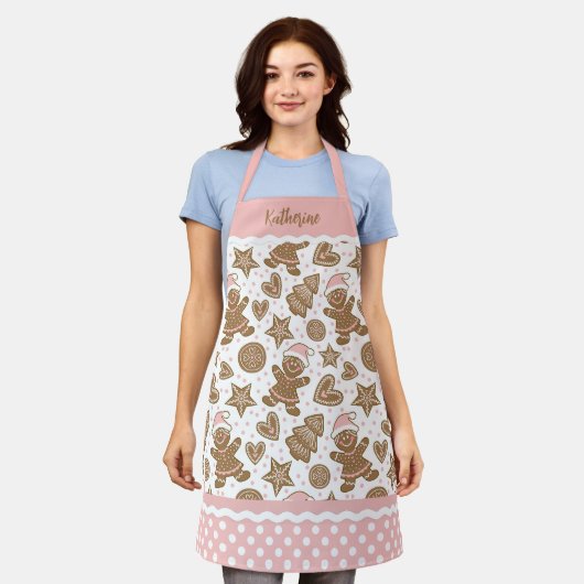 Tablier Noël rose mignonne Gingerbread Girl Apron (Porté)