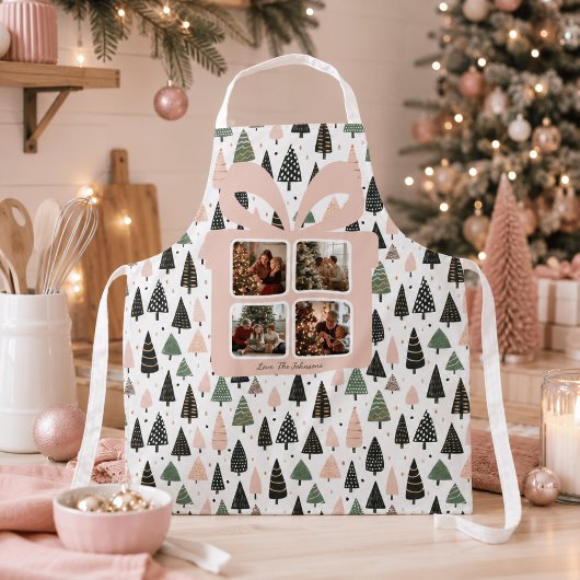 Tablier Noël rose moderne personnalisé