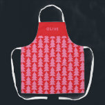 Tablier Noël rose rouge minimaliste moderne<br><div class="desc">Art moderne géométrique rouge et rose sapin de Noël audacieux minima graphique de vacances conception tablier de cuisson</div>