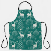 Tablier Noël rouge festif, forêt d'hiver. (Recto)