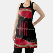 TABLIER NOËL ROUGE & OR LARMES CHIC MONOGRAM PERSONNALISÉ (Insitu)