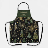 Tablier Noël rustique arbres verts et or (Recto)