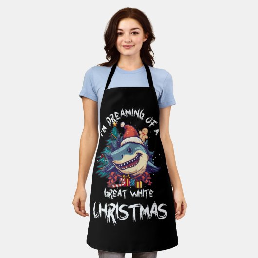 Tablier Noël Shark Santa Chapeau Noël Père Noël Jaws Funny (Porté)