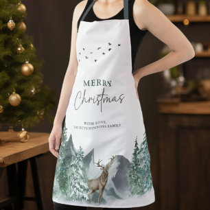 Tablier Noël Vert Aquarelle Pine Forêt Vacances