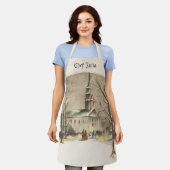 Tablier Noël vintage, Eglise dans le paysage hivernal (Porté)