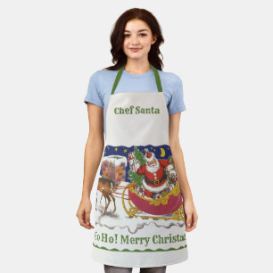 Tablier Noël Vintage, Jolly Santa Claus avec Sleigh