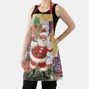 Tablier Noël vintage, joyeux Père Noël avec cadeaux