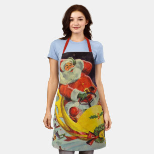 Tablier Noël vintage, le Père Noël dans un vaisseau spatia