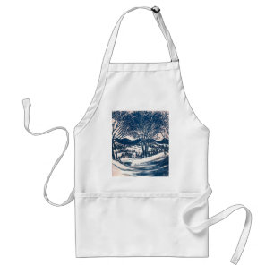 Tablier Noël vintage, paysage de montagne hivernal