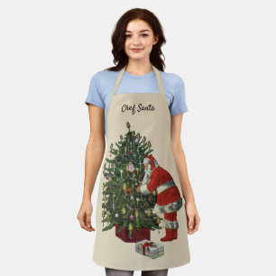 Tablier Noël vintage, Père Noël avec des cadeaux