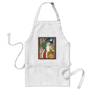 Tablier Noël vintage, Père Noël Cerf en forêt
