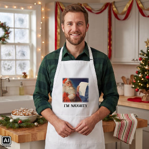 Tablier Noël vintage, Père Noël Liste des gentils et des m