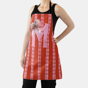Tablier Noeud de Noël Initiale Nom Rose Rouge