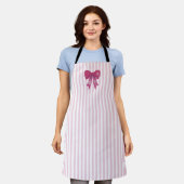 Tablier Nœud papillon féminin rayure rose (Porté)