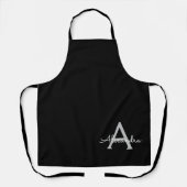 Tablier Noir Argent moderne Script Girl Monogramme Nom (Recto)