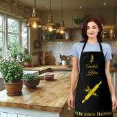 Tablier Noir avec broche et herbe à rouleaux en or classiq