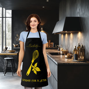 Tablier Noir avec motif de fouet et d'herbe en Or Classiqu