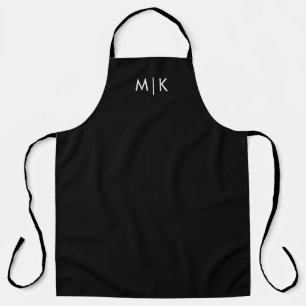 Tablier Noir avec texte blanc   Monogramme moderne