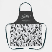 Tablier Noir Blanc Basil Herbe Feuille Motif Nom botanique (Recto)