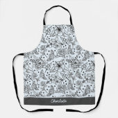Tablier Noir & blanc floral sans soudure motif avec nom (Recto)