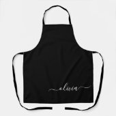 Tablier Noir Blanc Moderne Minimaliste Élégant Monogramme (Recto)